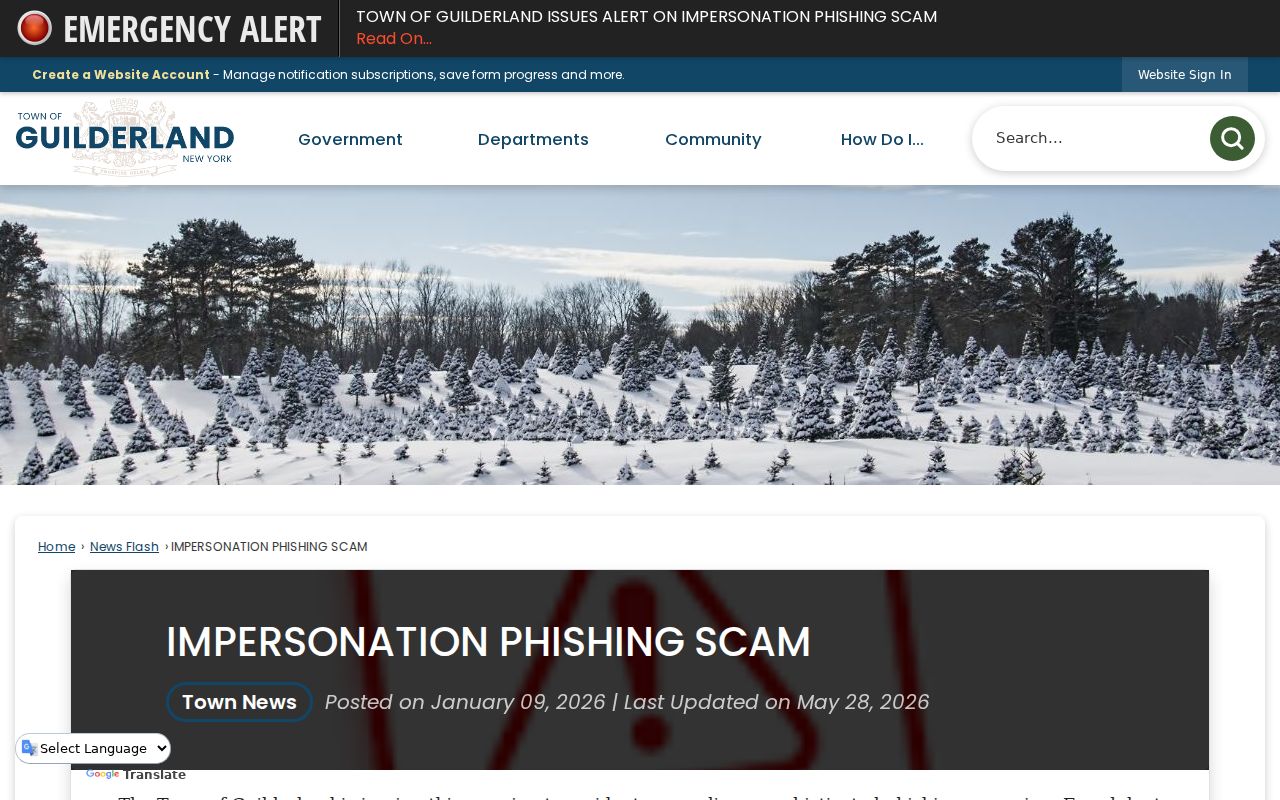 Guilderland residents directory Town phishing alert and records verification notice